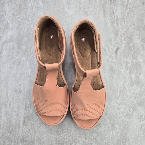 Clarks Blush Pink T-Strap Wedge Sandals - Picture 2 of 11